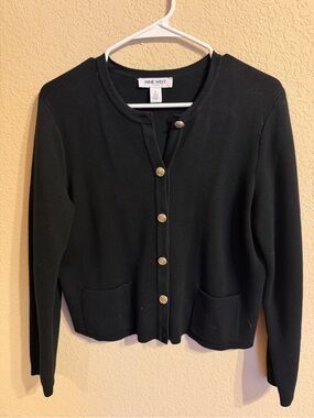 Emilie Black Button-Front Women's Sweater Cardigan